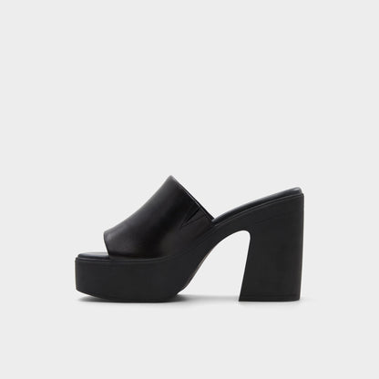 Maysee Other Black Leather Smooth Women's Mule slides - Heeled mule, Platform | Aldo Essential