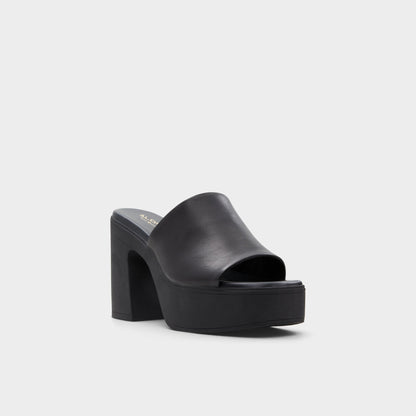 Maysee Other Black Leather Smooth Women's Mule slides - Heeled mule, Platform | Aldo Essential
