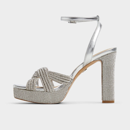 Shimma Silver Women's Iridescent metallics - Strappy heeled sandal, Platform | Aldo Exclusive