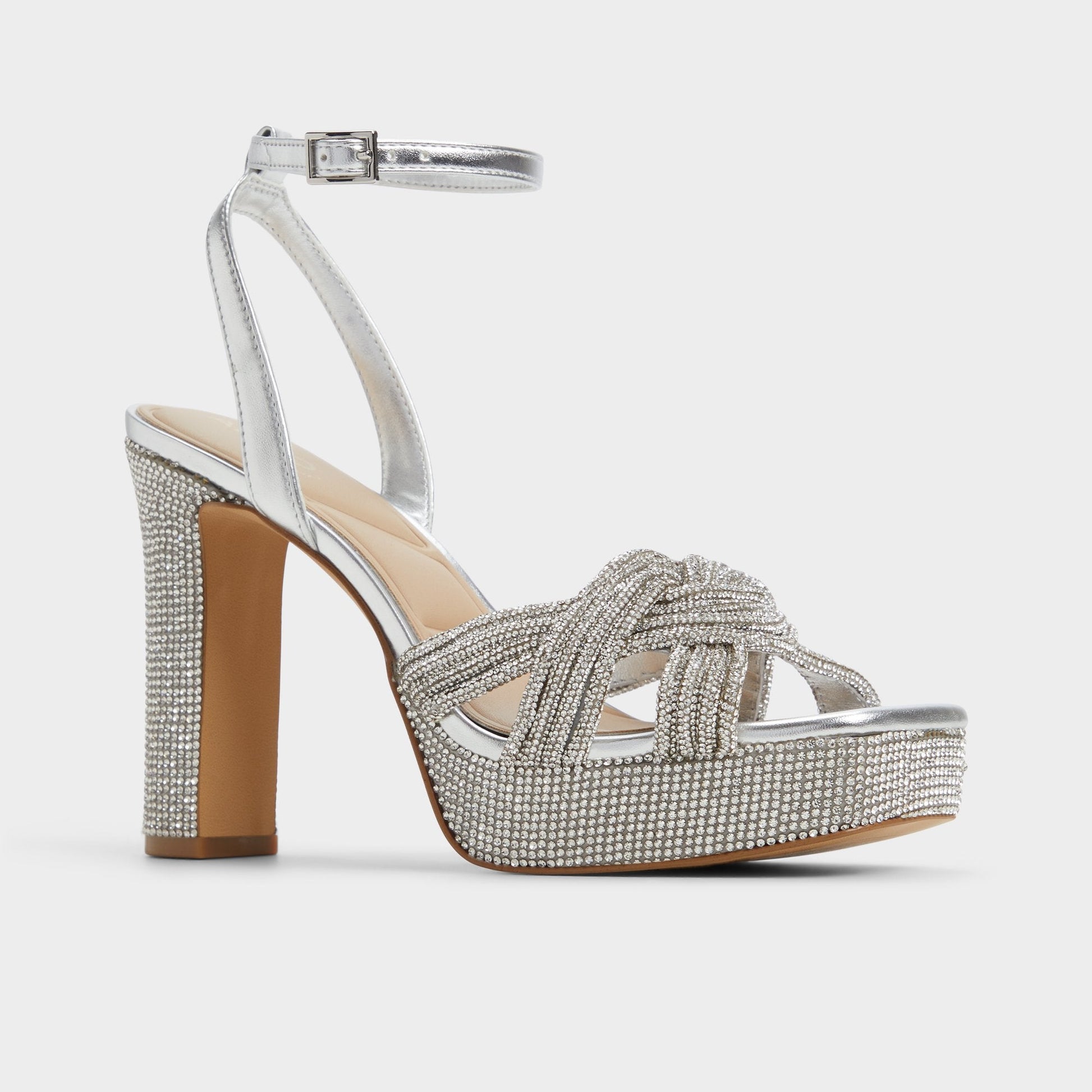 Shimma Silver Women's Iridescent metallics - Strappy heeled sandal, Platform | Aldo Exclusive