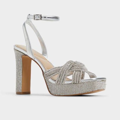 Shimma Silver Women's Iridescent metallics - Strappy heeled sandal, Platform | Aldo Exclusive