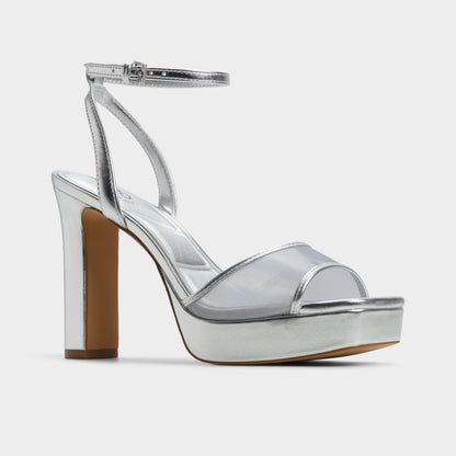 Chicglimmer Silver Women's Platform sandals - Strappy heeled sandal, Block heel | Aldo Signature