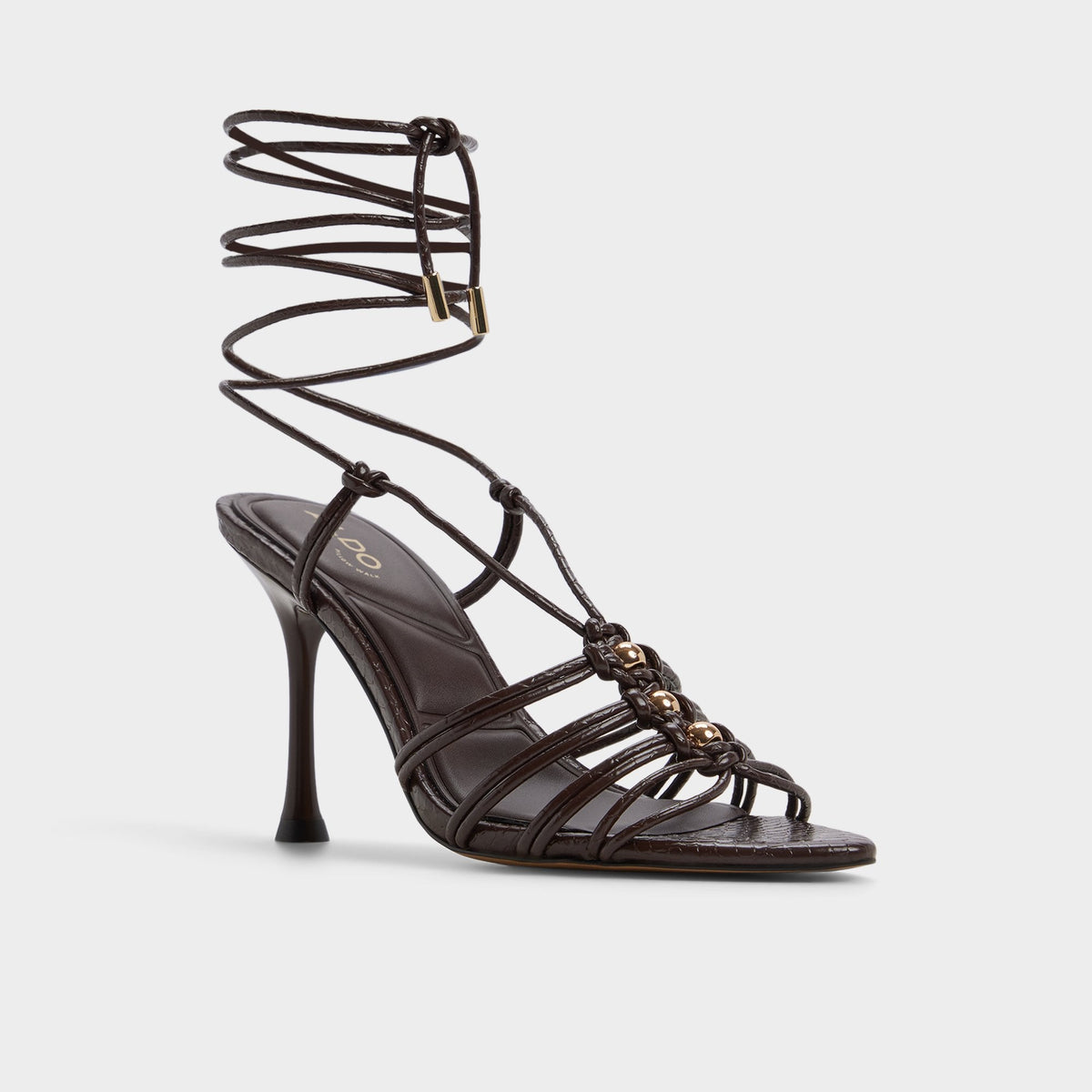 Curacao in Dark Brown - Strappy heeled sandal, Stiletto heel | Aldo Classic