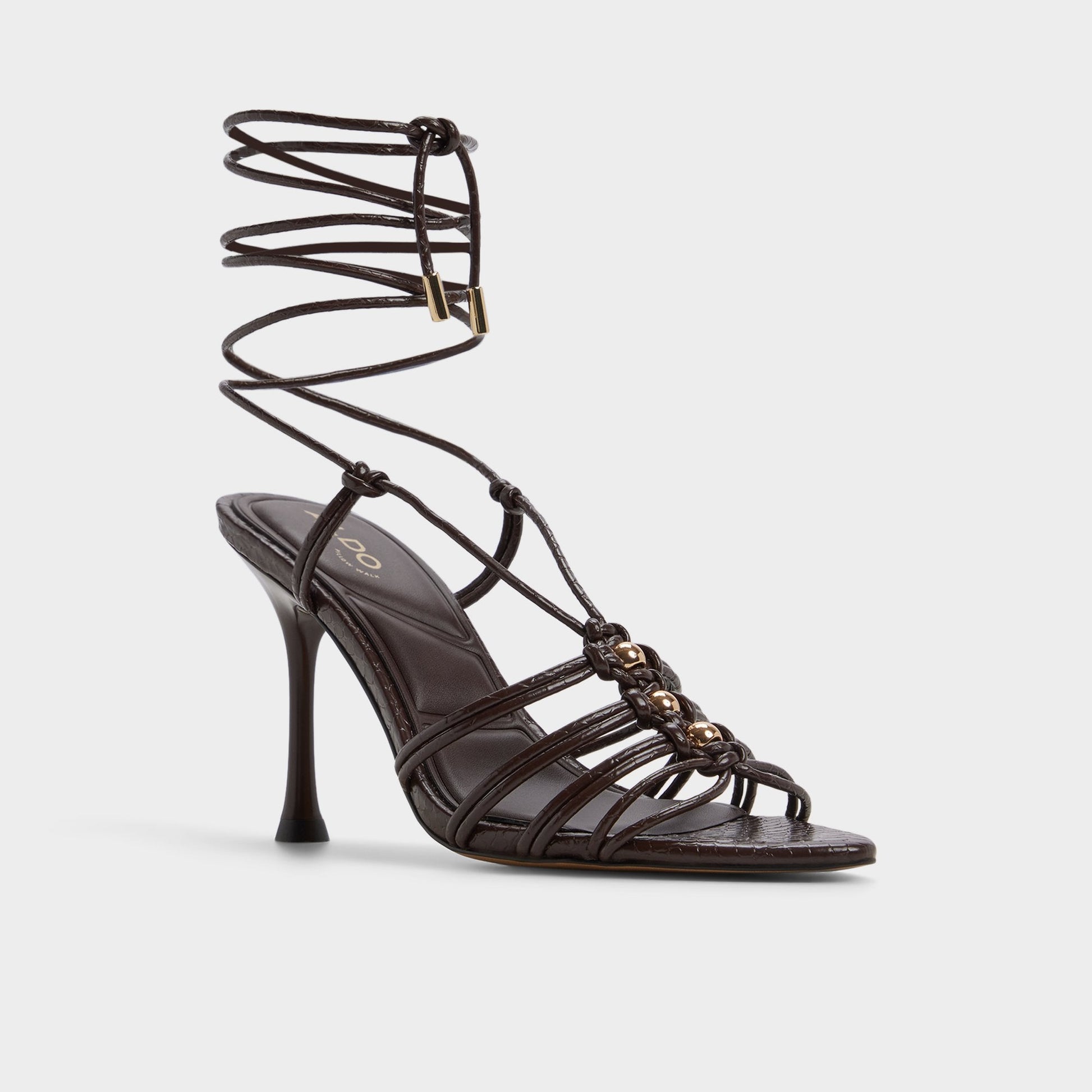 Curacao in Dark Brown - Strappy heeled sandal, Stiletto heel | Aldo Classic