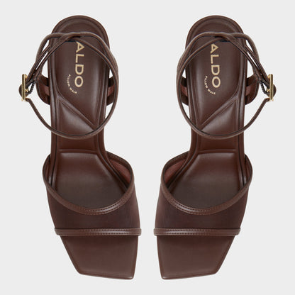 Sharra in Dark Brown - Strappy heeled sandal, Stiletto heel | Aldo Essential
