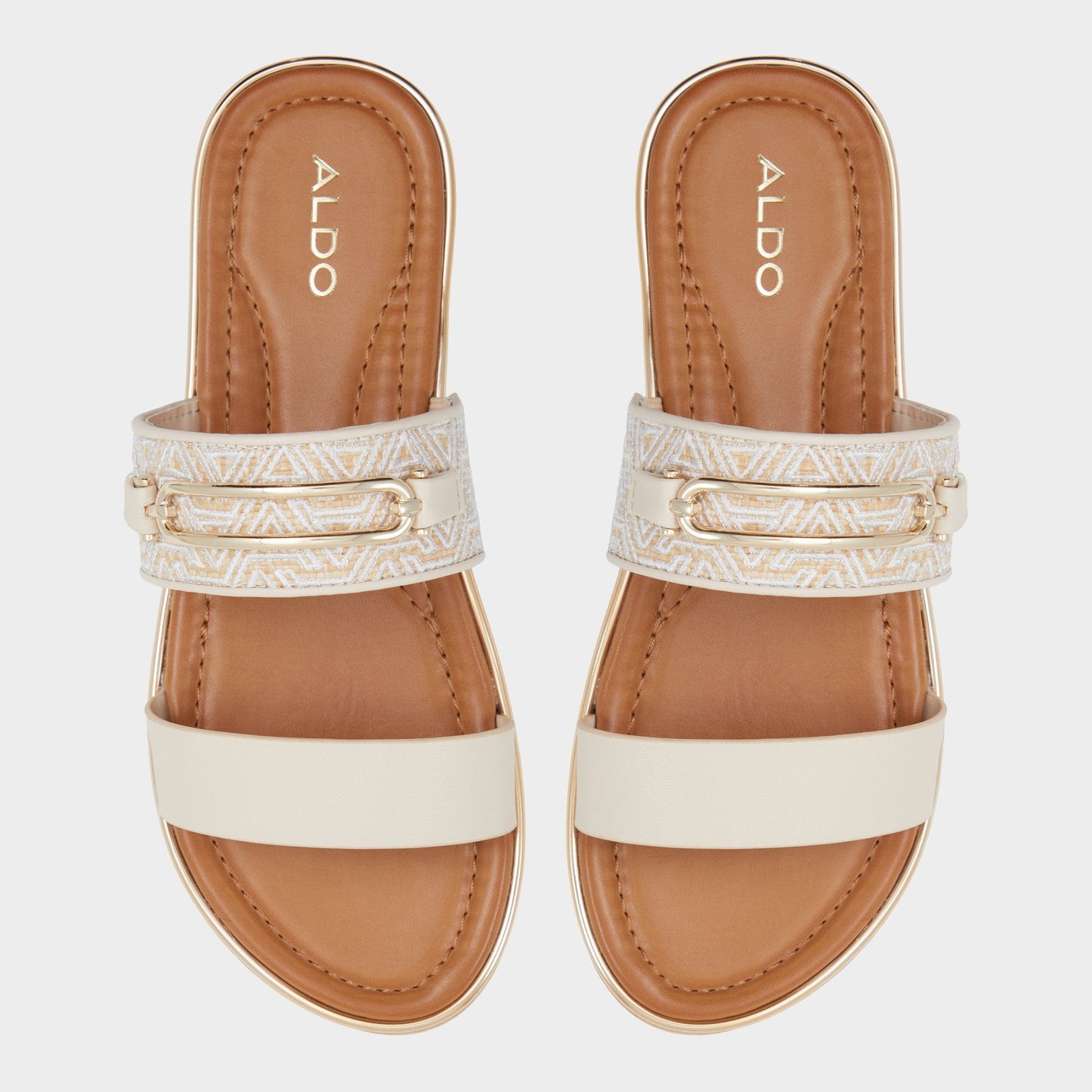 Lagoon Other Beige Synthetic Print Women's Footbed sandals - Slide sandal, Footbed sandal | Aldo Best Seller