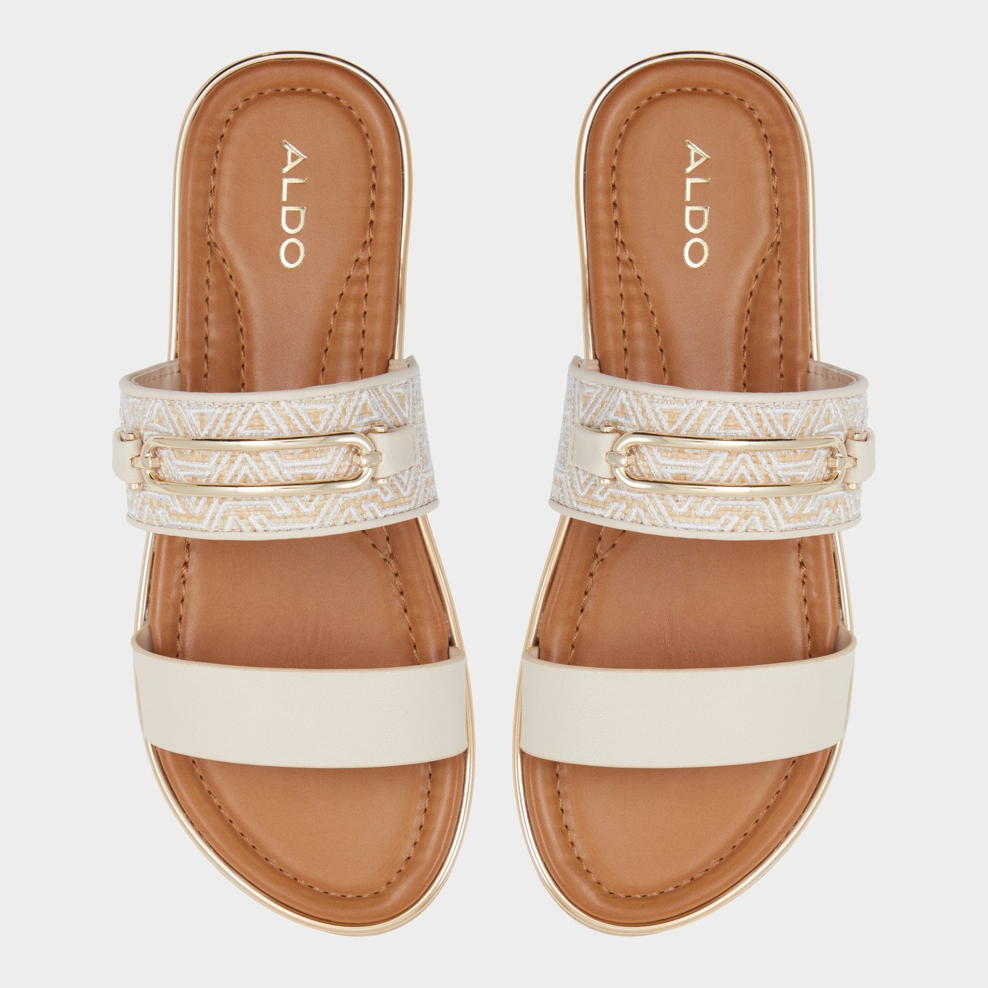 Lagoon Other Beige Synthetic Print Women's Footbed sandals - Slide sandal, Footbed sandal | Aldo Best Seller