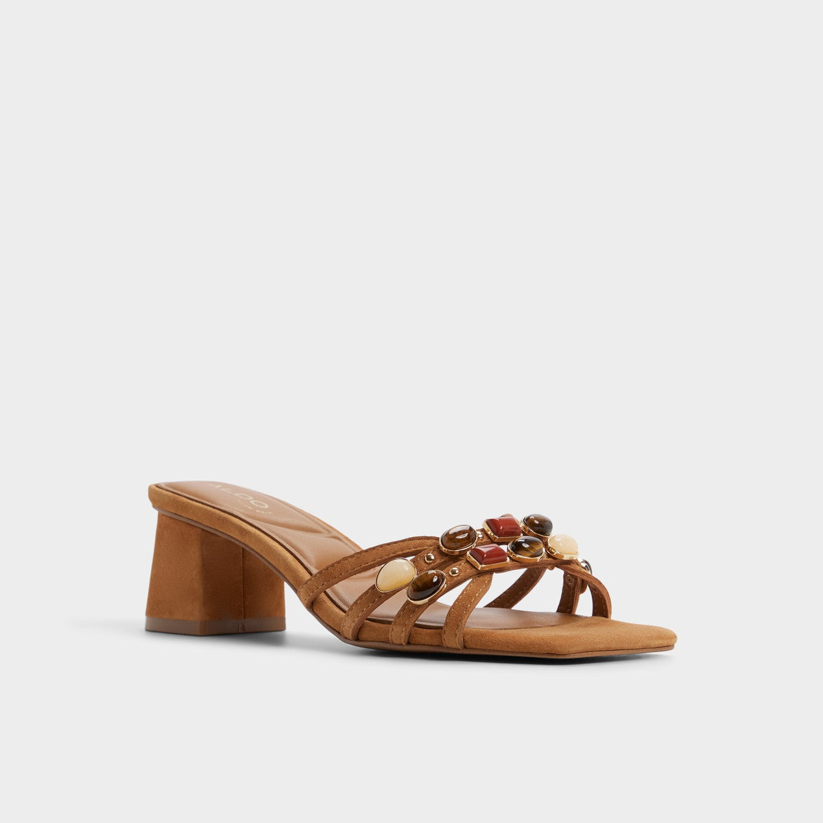 Jemstone in Medium Brown - Strappy heeled sandal, Block heel | Aldo Popular