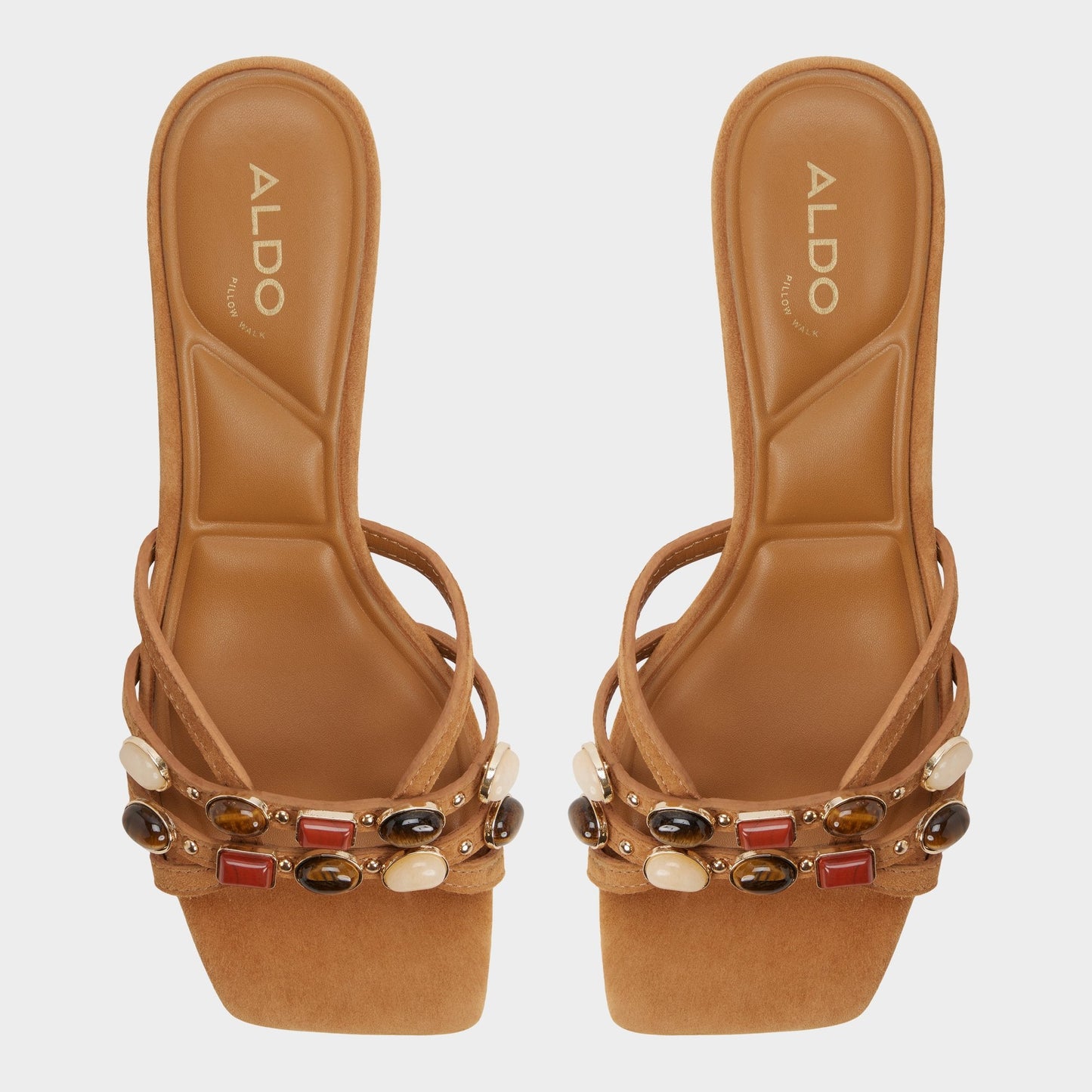 Jemstone in Medium Brown - Strappy heeled sandal, Block heel | Aldo Popular
