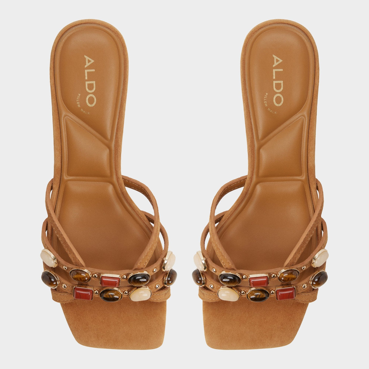 Jemstone in Medium Brown - Strappy heeled sandal, Block heel | Aldo Popular