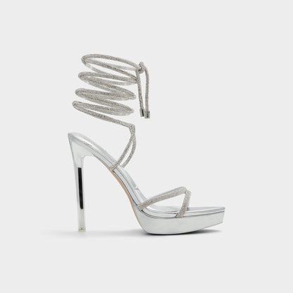 Izabella in Silver 13621003 - Strappy heeled sandal, Platform | Aldo Classic