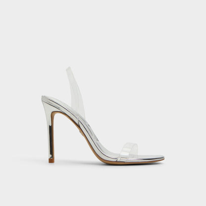Quinilynn Silver Women's Iridescent metallics - Strappy heeled sandal, Stiletto heel | Aldo Classic