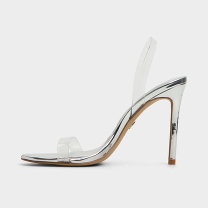 Quinilynn Silver Women's Iridescent metallics - Strappy heeled sandal, Stiletto heel | Aldo Classic
