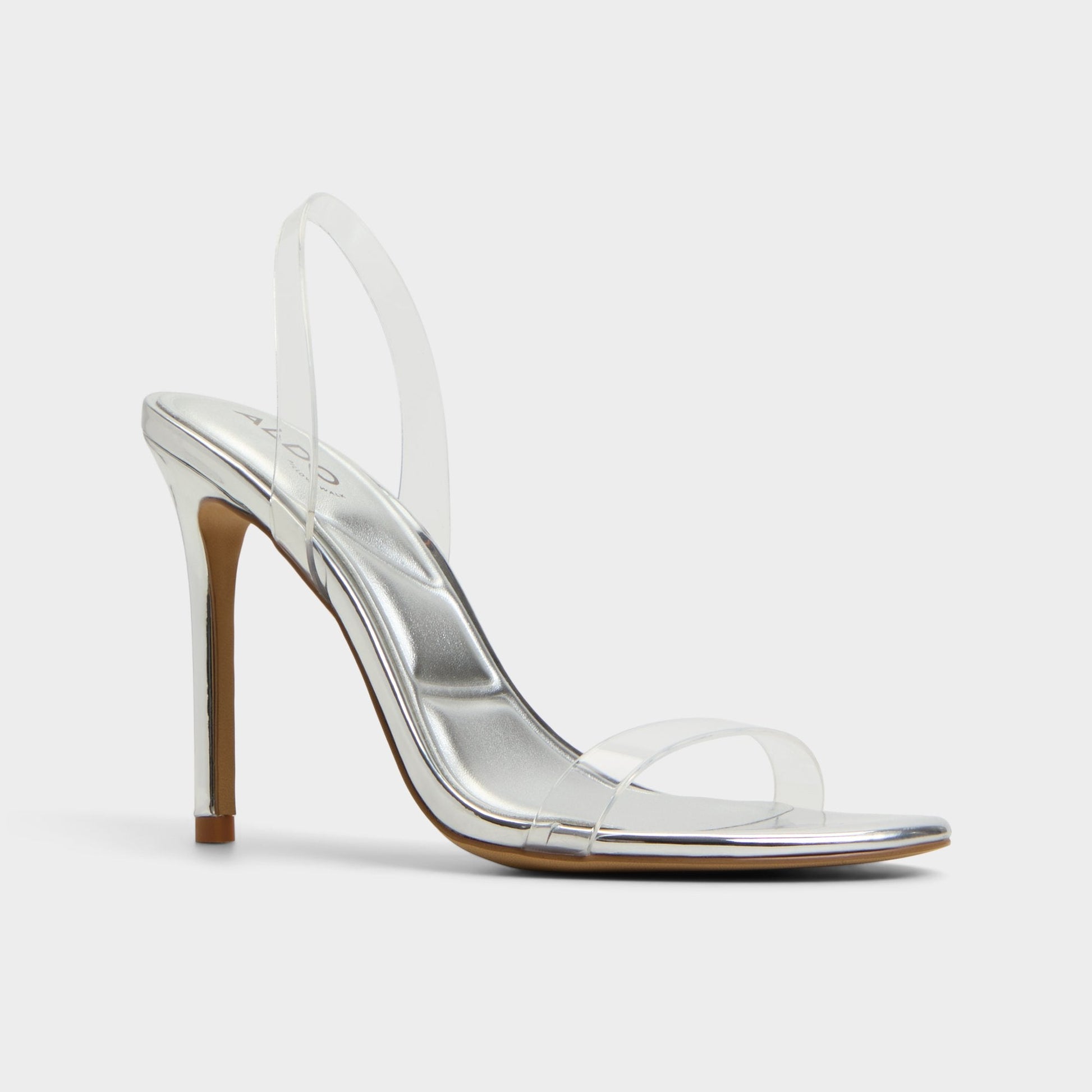 Quinilynn Silver Women's Iridescent metallics - Strappy heeled sandal, Stiletto heel | Aldo Classic