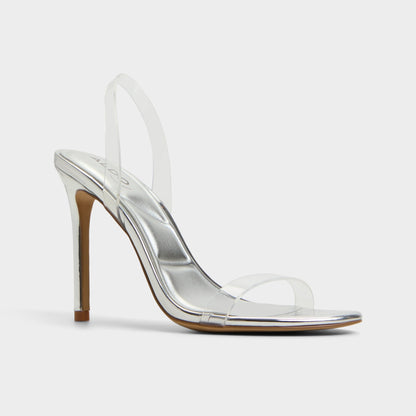Quinilynn Silver Women's Iridescent metallics - Strappy heeled sandal, Stiletto heel | Aldo Classic