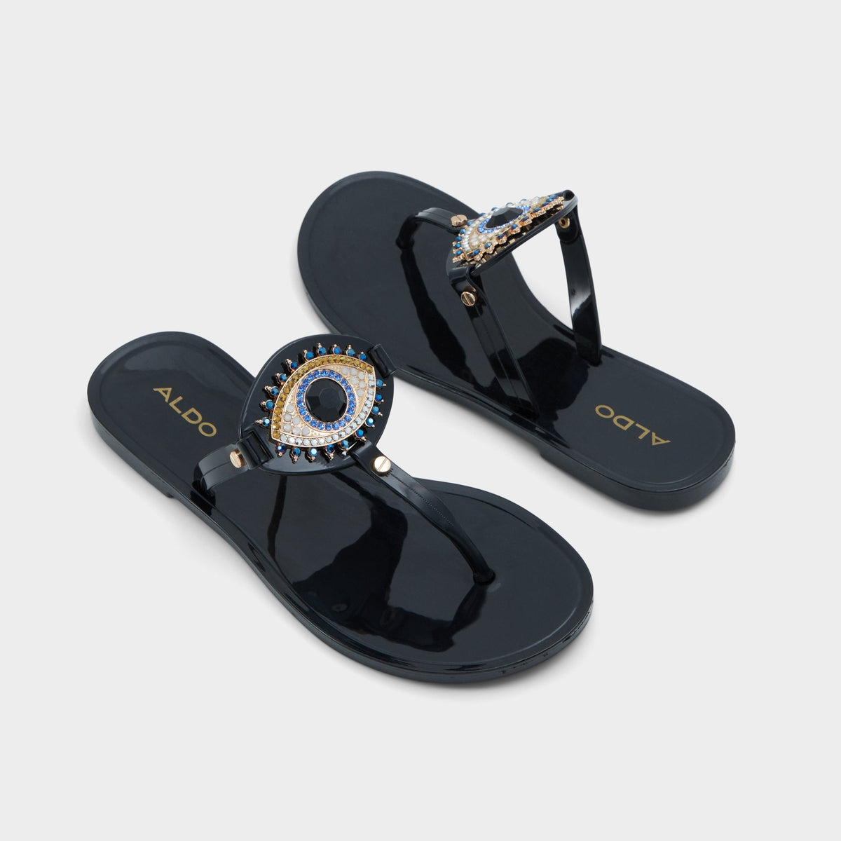 Ebariel Black/Gold Multi Women's Jelly Sandals & Flip Flops - T-strap sandal | Aldo Recommended